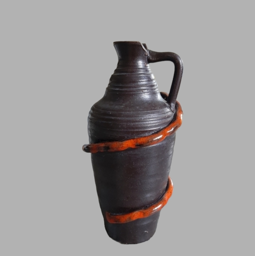 Chipped Mid-Century Italian Pottery Jug Lava Red Glaze Reeding Raymor Period - Picture 12 of 13